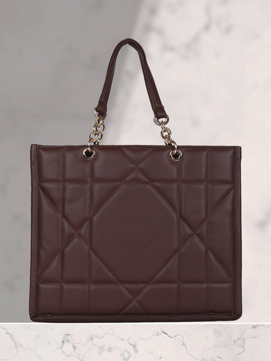 LOVVA PARIS™ Stylish Brown Tote Bag for Women | Office Handbag with Gold Chain Straps | Large Shoulder Bag for Daily Use