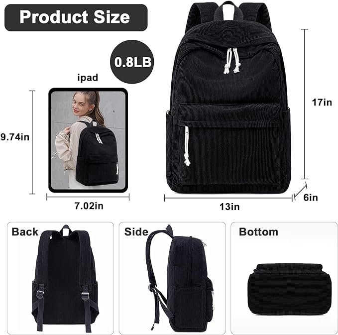 Lovva Paris Corduroy Classic Backpack – Black