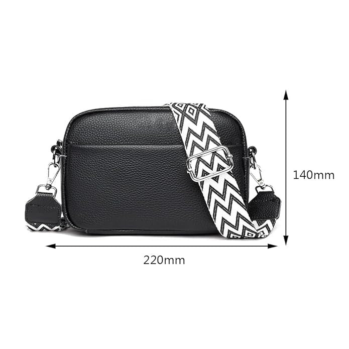 LOVVA PARIS™ Elegant Crossbody Bag – Stylish Black Leather Shoulder Bag with Geometric Strap