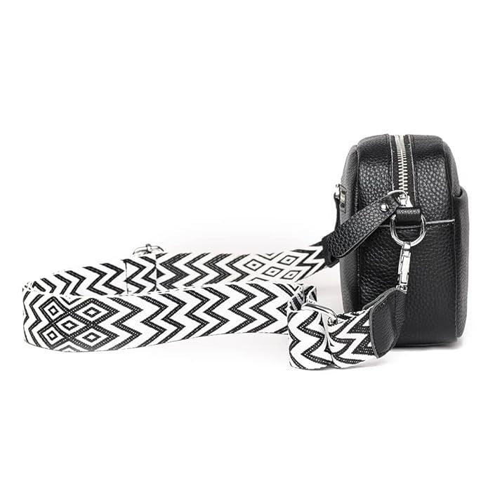 LOVVA PARIS™ Elegant Crossbody Bag – Stylish Black Leather Shoulder Bag with Geometric Strap