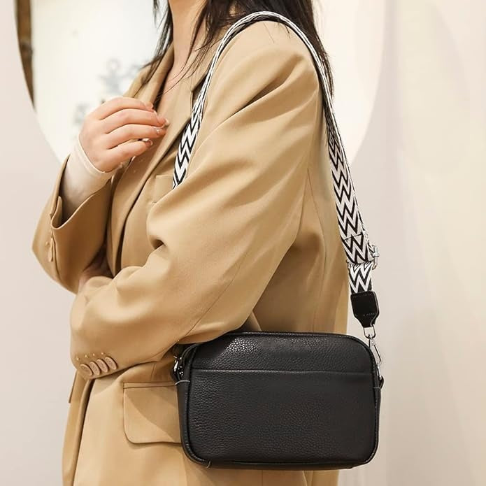 LOVVA PARIS™ Elegant Crossbody Bag – Stylish Black Leather Shoulder Bag with Geometric Strap