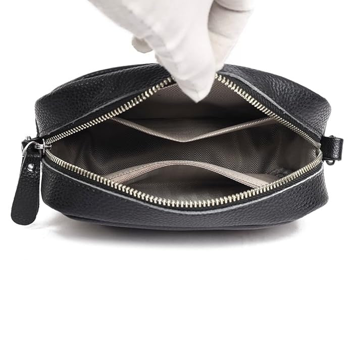 LOVVA PARIS™ Elegant Crossbody Bag – Stylish Black Leather Shoulder Bag with Geometric Strap