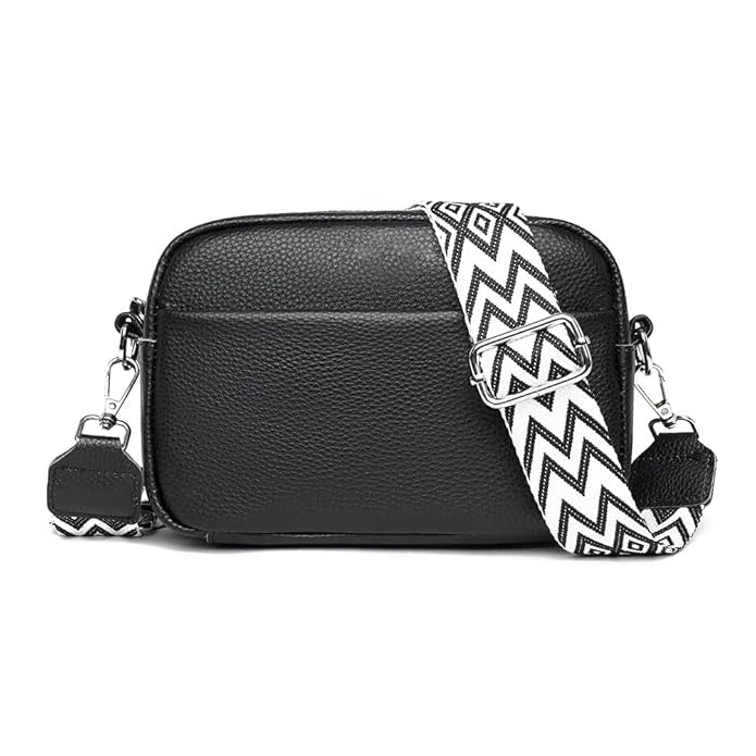 LOVVA PARIS™ Elegant Crossbody Bag – Stylish Black Leather Shoulder Bag with Geometric Strap