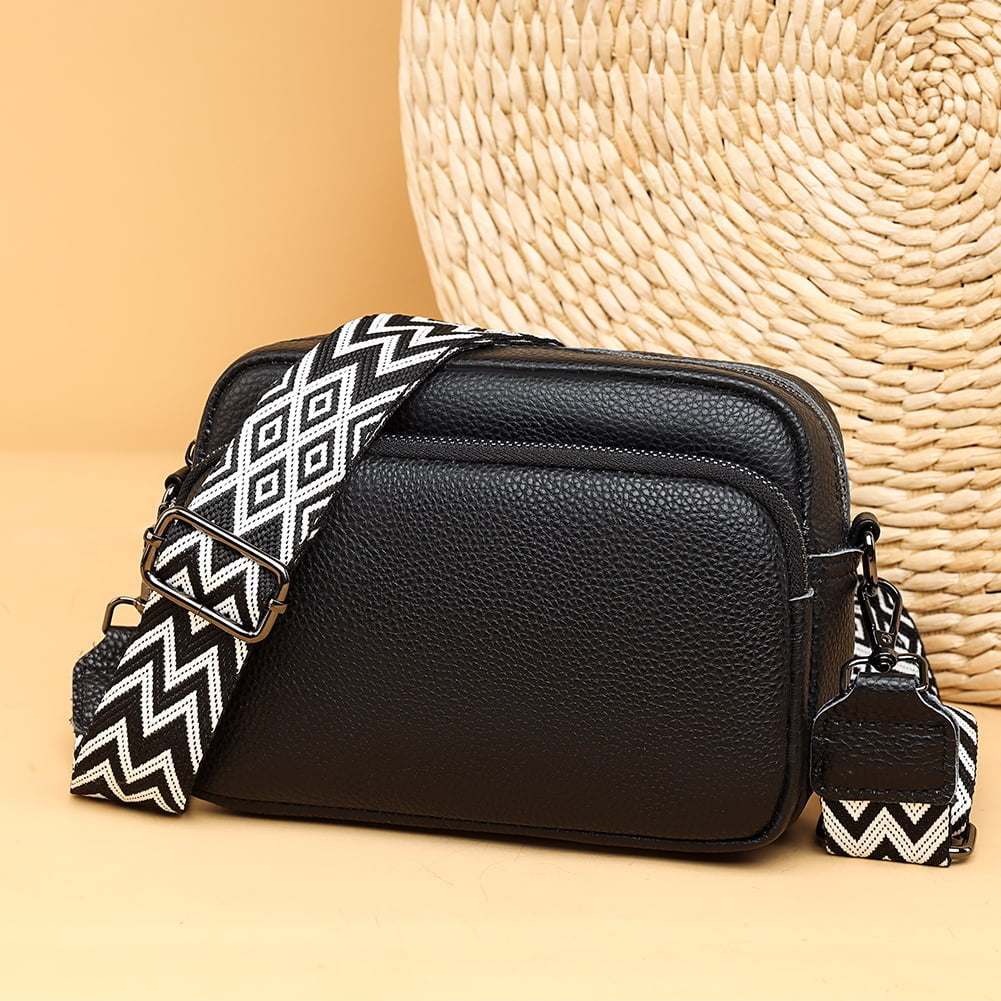 LOVVA PARIS™ Elegant Crossbody Bag – Stylish Black Leather Shoulder Bag with Geometric Strap