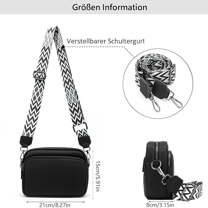 LOVVA PARIS™ Elegant Crossbody Bag – Stylish Black Leather Shoulder Bag with Geometric Strap