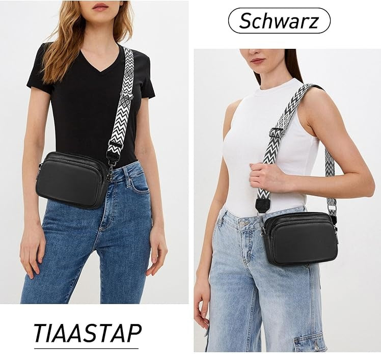 LOVVA PARIS™ Elegant Crossbody Bag – Stylish Black Leather Shoulder Bag with Geometric Strap