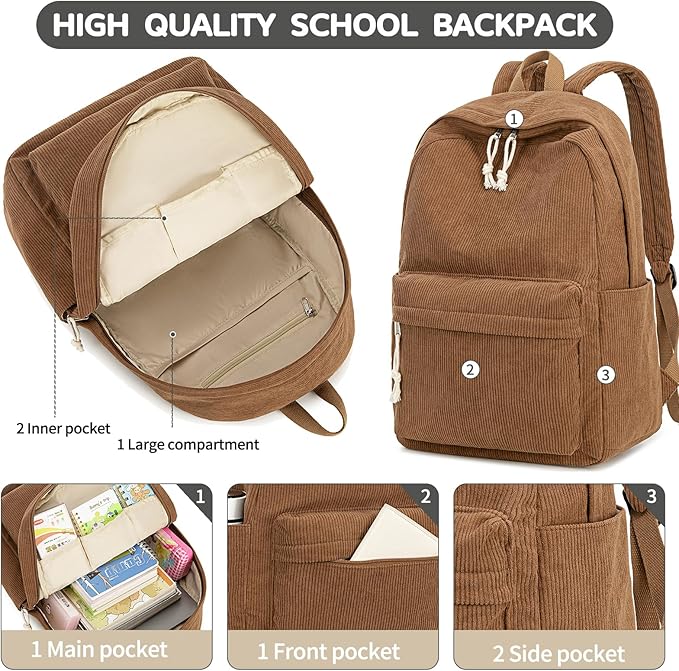 Lovva Paris Corduroy Classic Backpack – Camel Tan