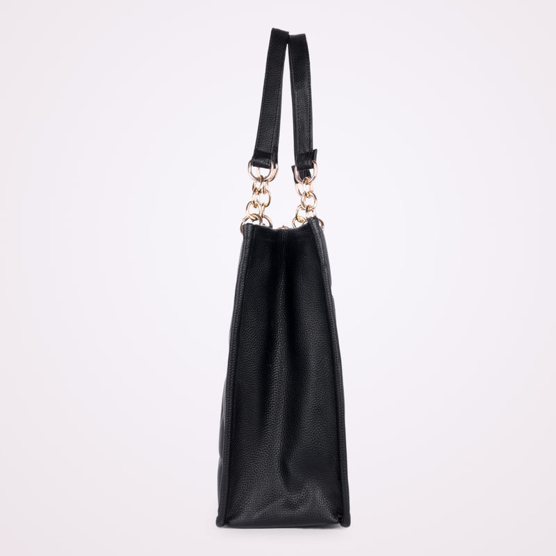 LOVVA PARIS™ Stylish Black Tote Bag for Women | Office Handbag with Gold Chain Straps | Large Shoulder Bag for Daily Use