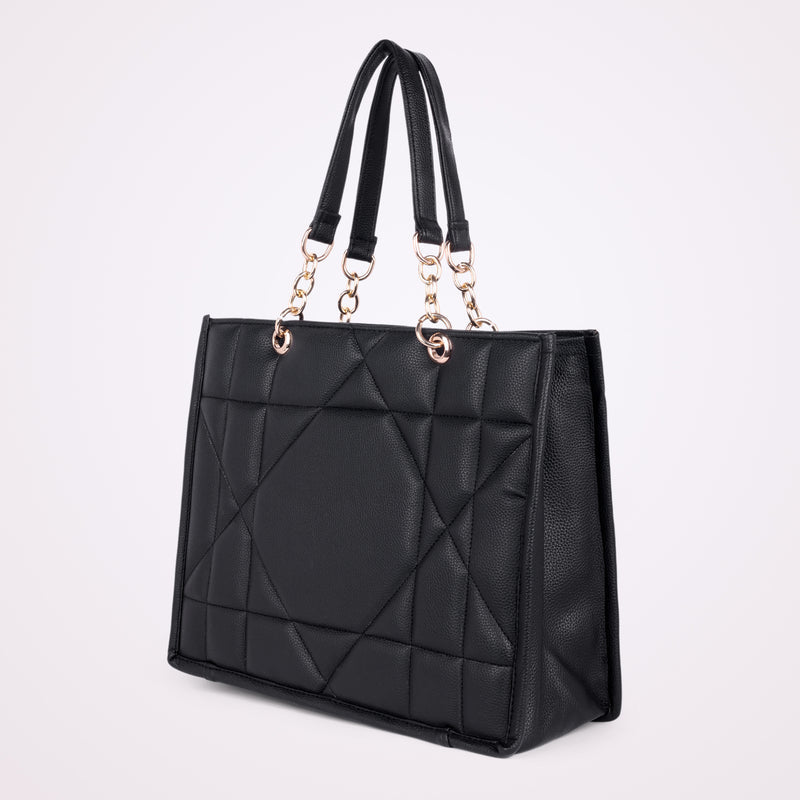 LOVVA PARIS™ Stylish Black Tote Bag for Women | Office Handbag with Gold Chain Straps | Large Shoulder Bag for Daily Use