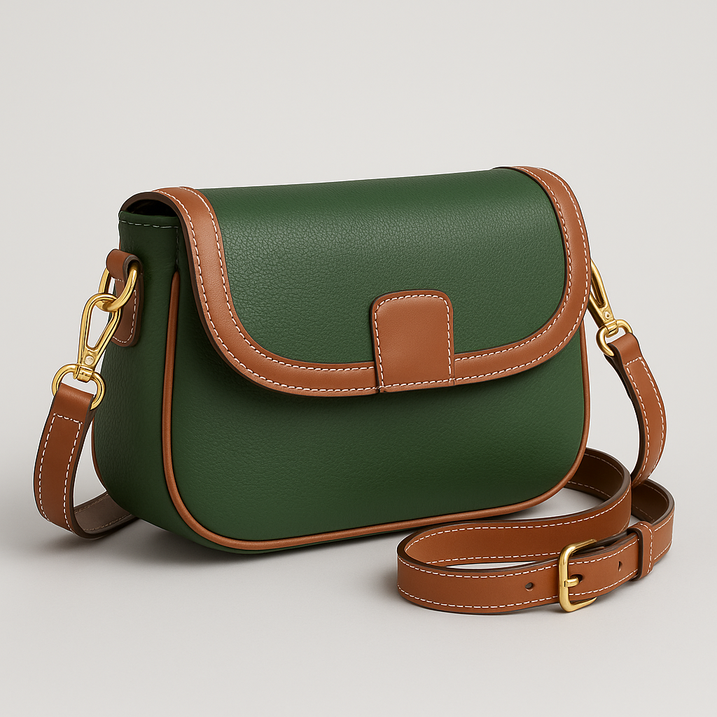 Forest Green & Tan Classic Faux Leather Crossbody Bag