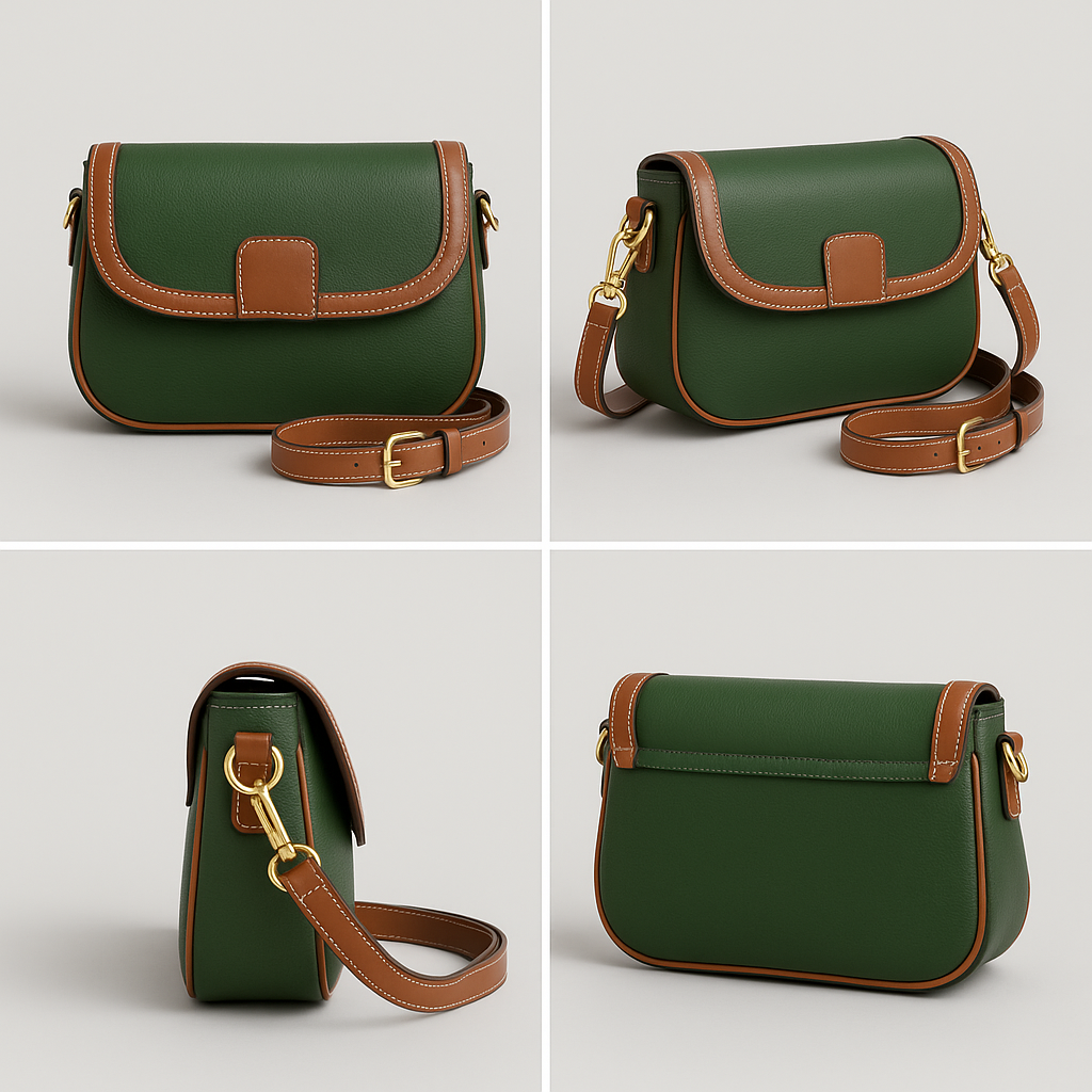 Forest Green & Tan Classic Faux Leather Crossbody Bag