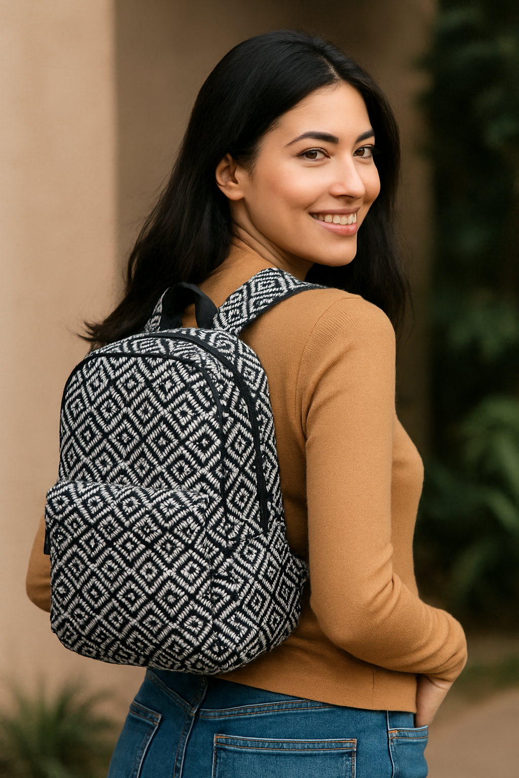 Vintage Geometric Tapestry Backpack – Boho Style with Artistic Flair