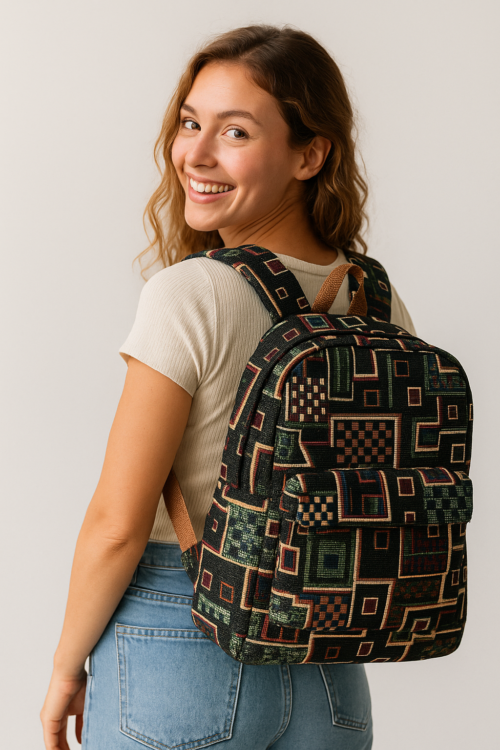 Vintage Geometric Tapestry Backpack – Boho Style with Artistic Flair