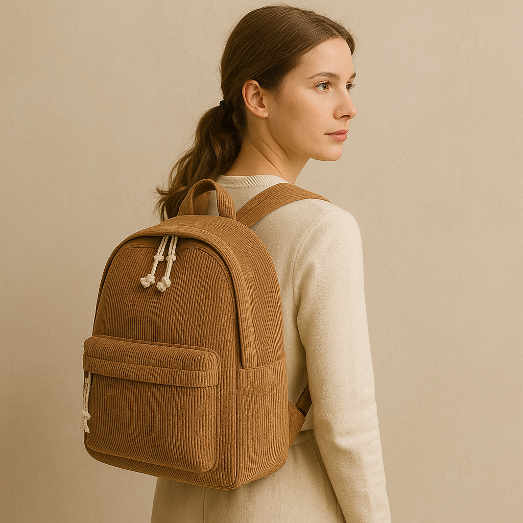 Lovva Paris Corduroy Classic Backpack – Camel Tan