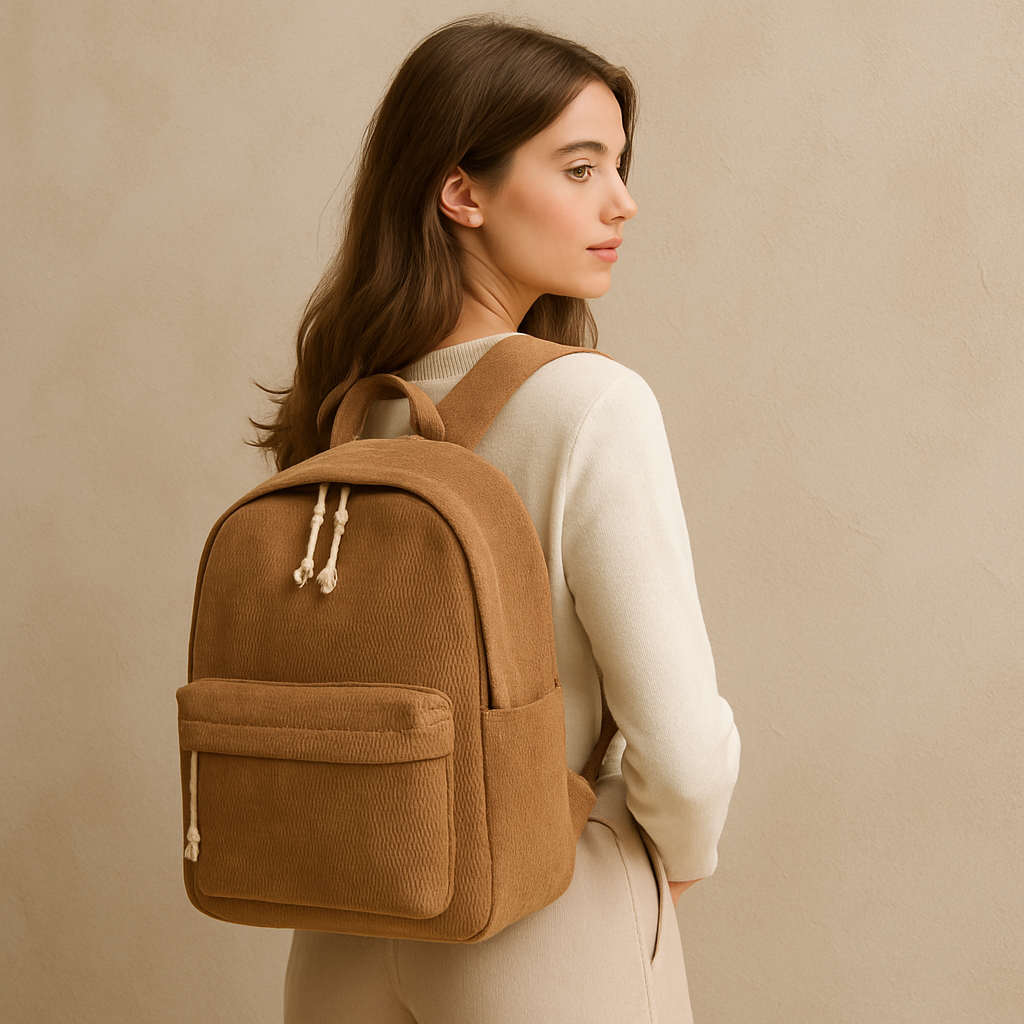 Lovva Paris Corduroy Classic Backpack – Camel Tan