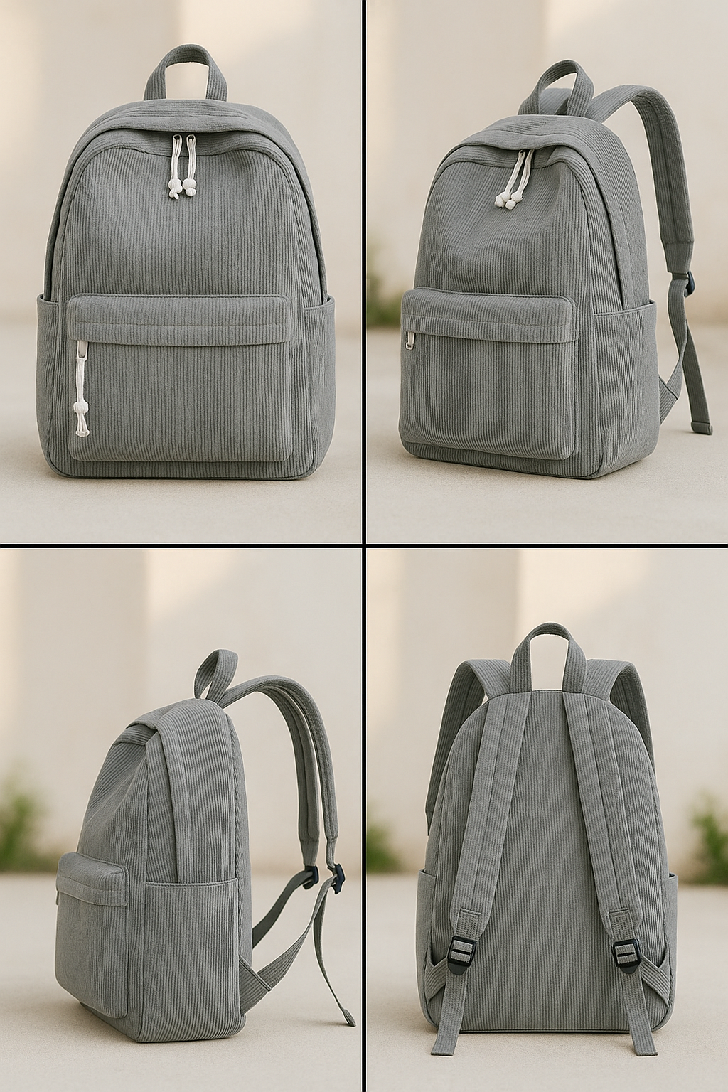 Lovva Paris Corduroy Classic Backpack – Grey