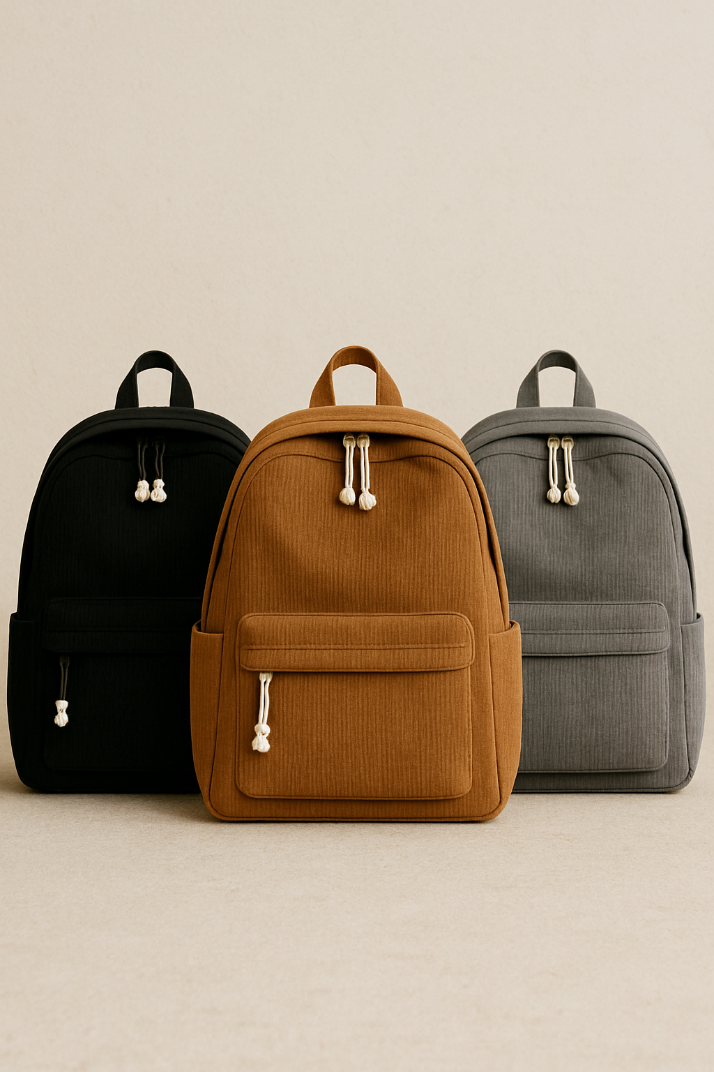 Lovva Paris Corduroy Classic Backpack – Camel Tan