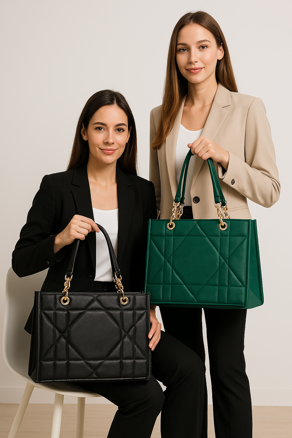 LOVVA PARIS™ Stylish Green Tote Bag for Women | Office Handbag with Gold Chain Straps | Large Shoulder Bag for Daily Use