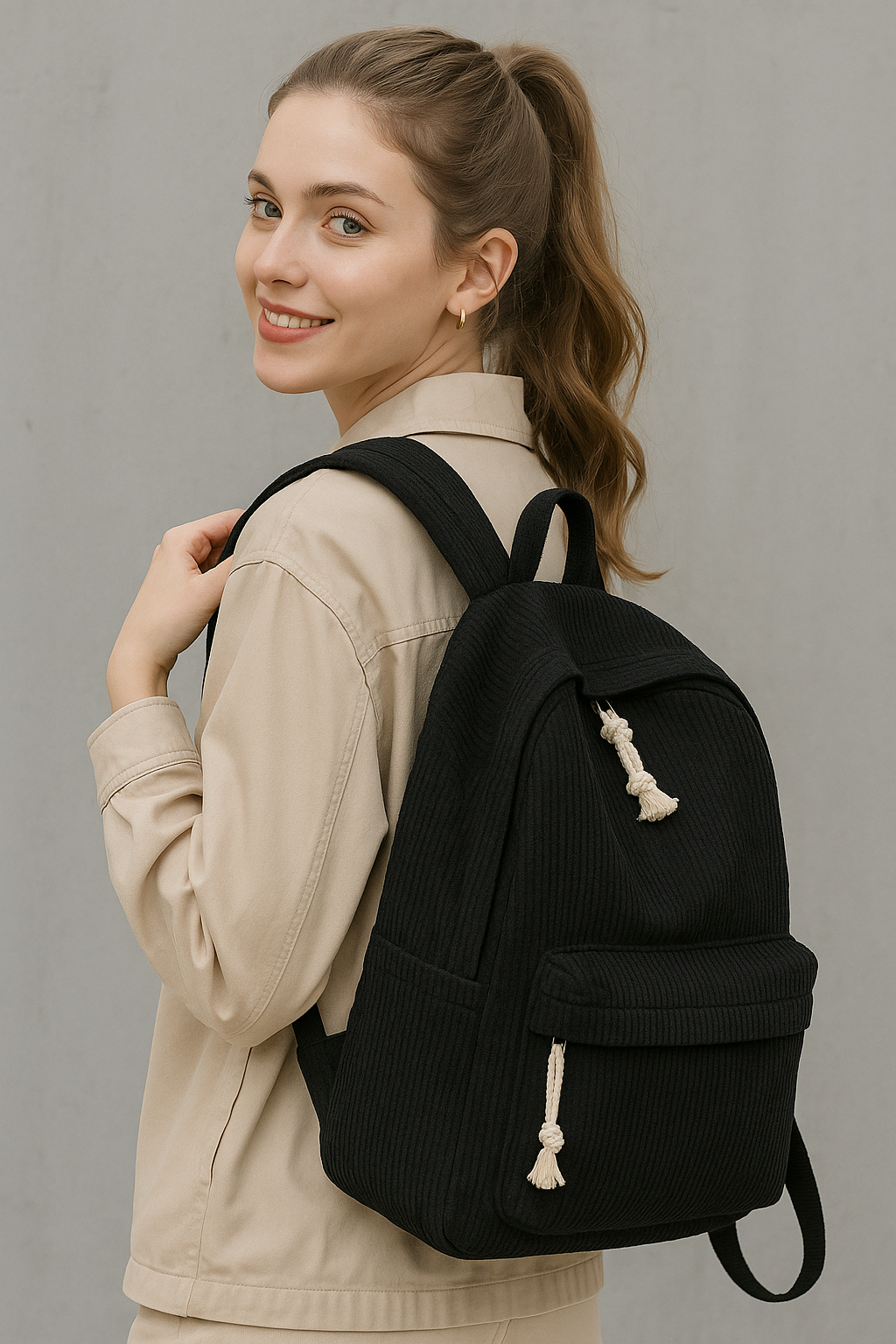 Lovva Paris Corduroy Classic Backpack – Black