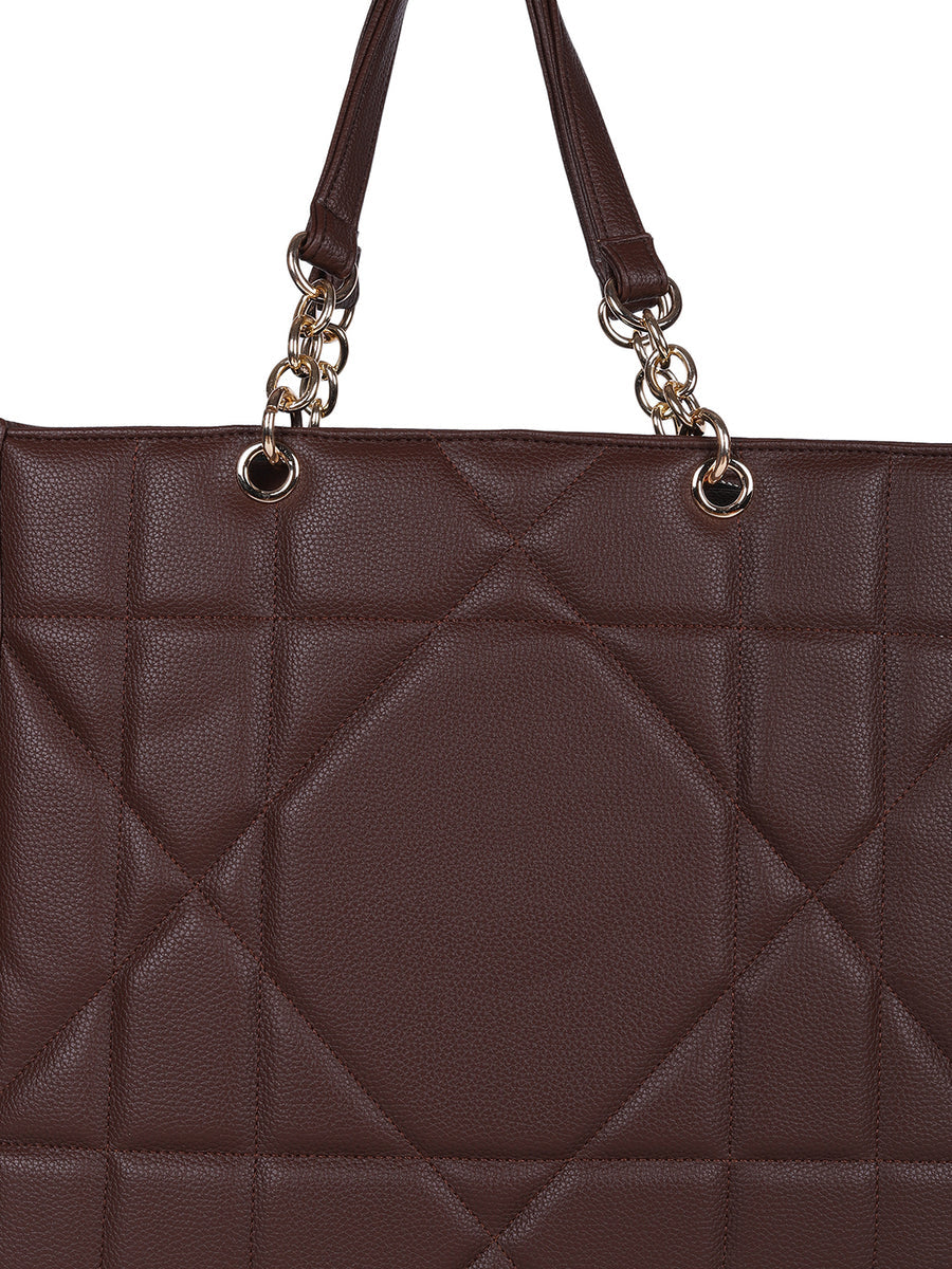 LOVVA PARIS™ Stylish Brown Tote Bag for Women | Office Handbag with Gold Chain Straps | Large Shoulder Bag for Daily Use