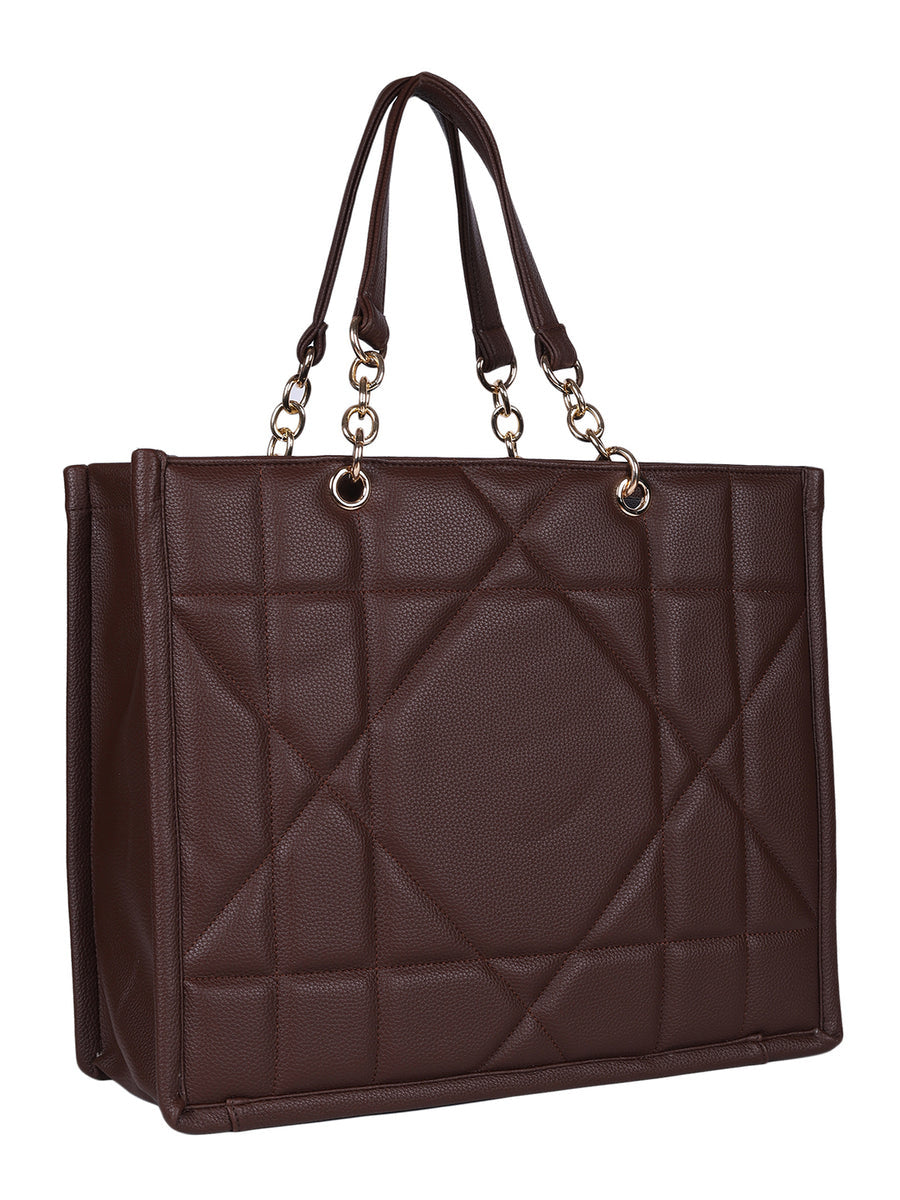 LOVVA PARIS™ Stylish Brown Tote Bag for Women | Office Handbag with Gold Chain Straps | Large Shoulder Bag for Daily Use