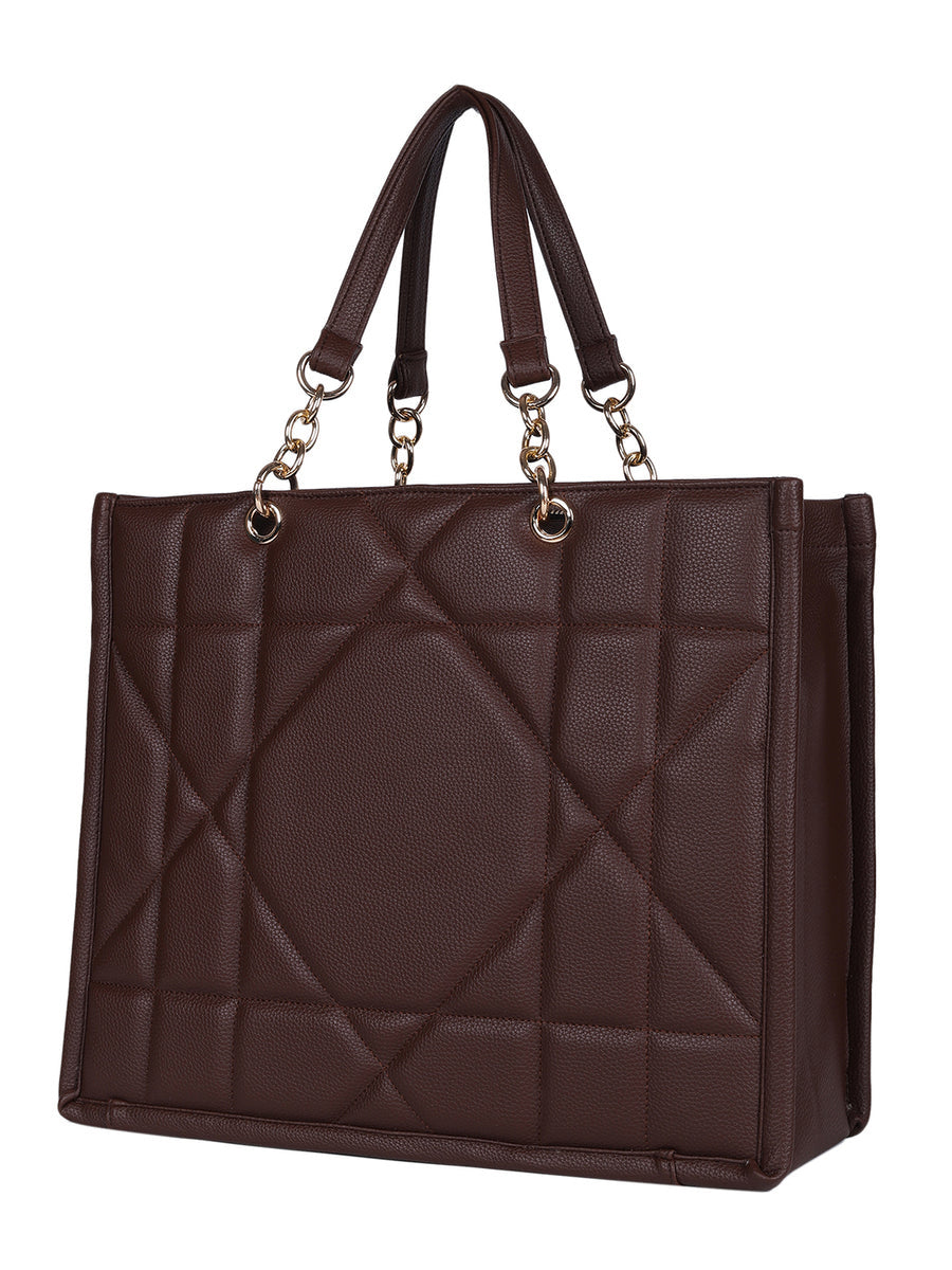 LOVVA PARIS™ Stylish Brown Tote Bag for Women | Office Handbag with Gold Chain Straps | Large Shoulder Bag for Daily Use