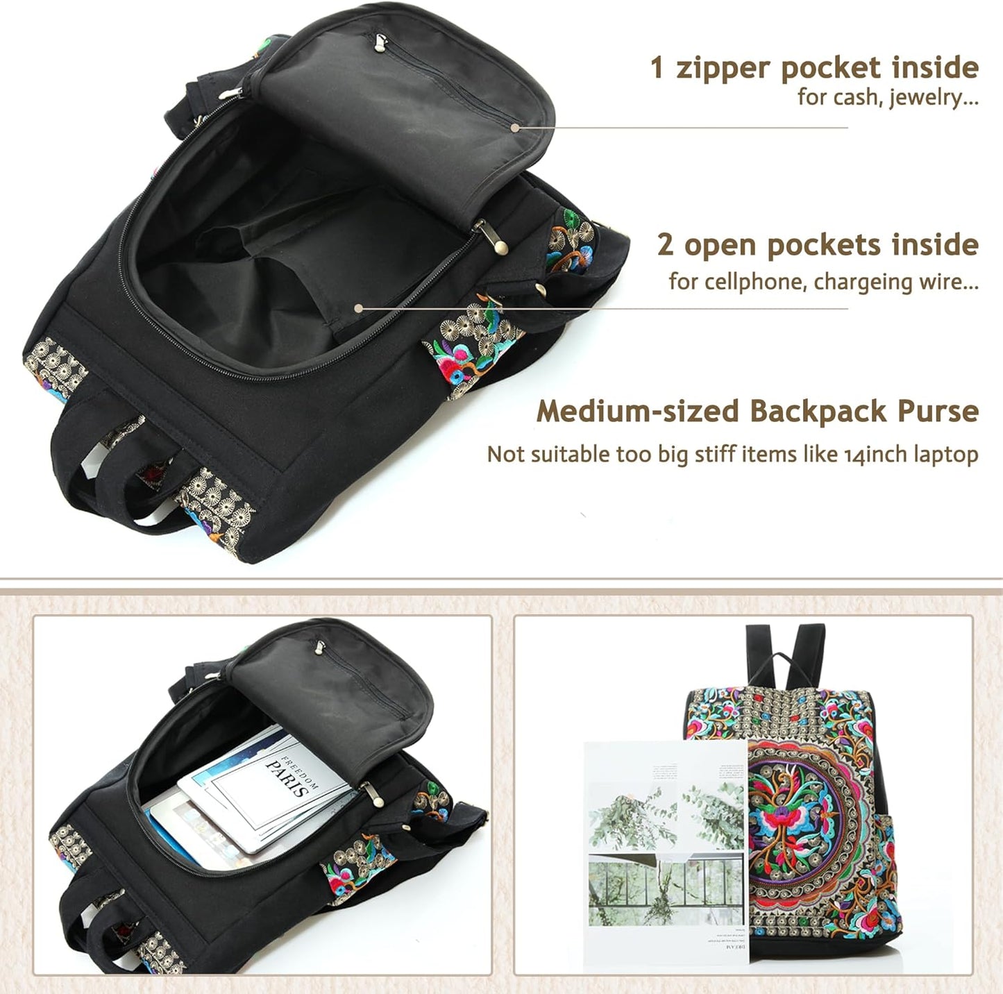 LOVVA PARIS Bohemian Embroidered Backpack – Stylish & Anti-Theft Design