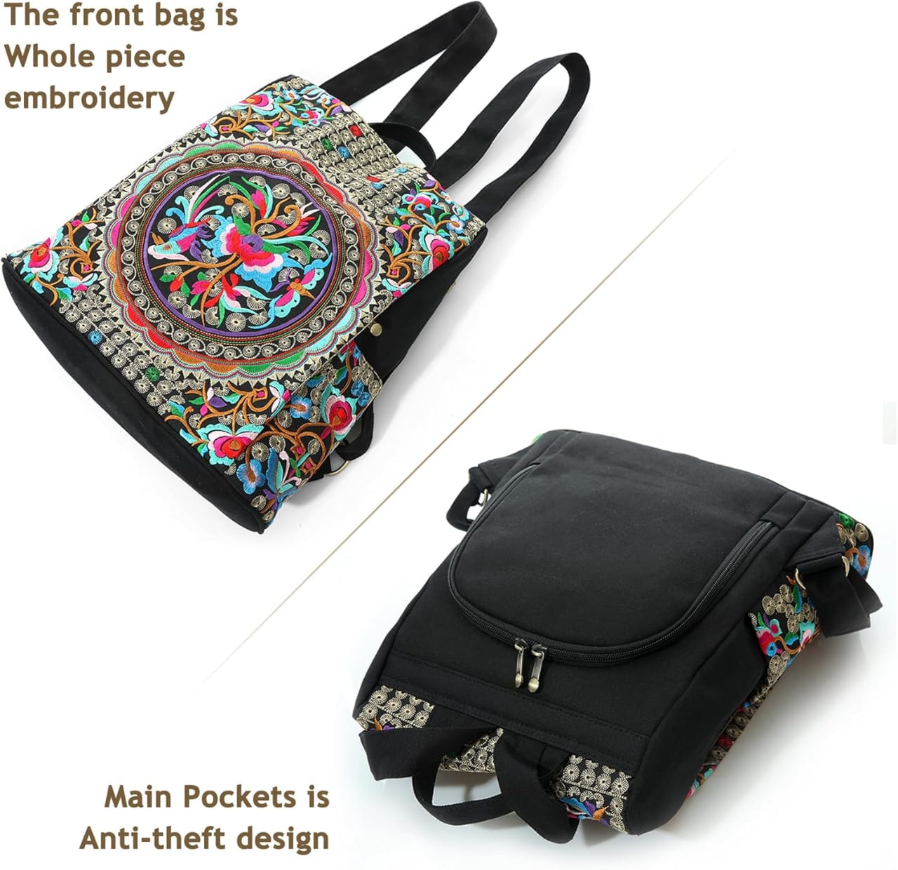 LOVVA PARIS Bohemian Embroidered Backpack – Stylish & Anti-Theft Design