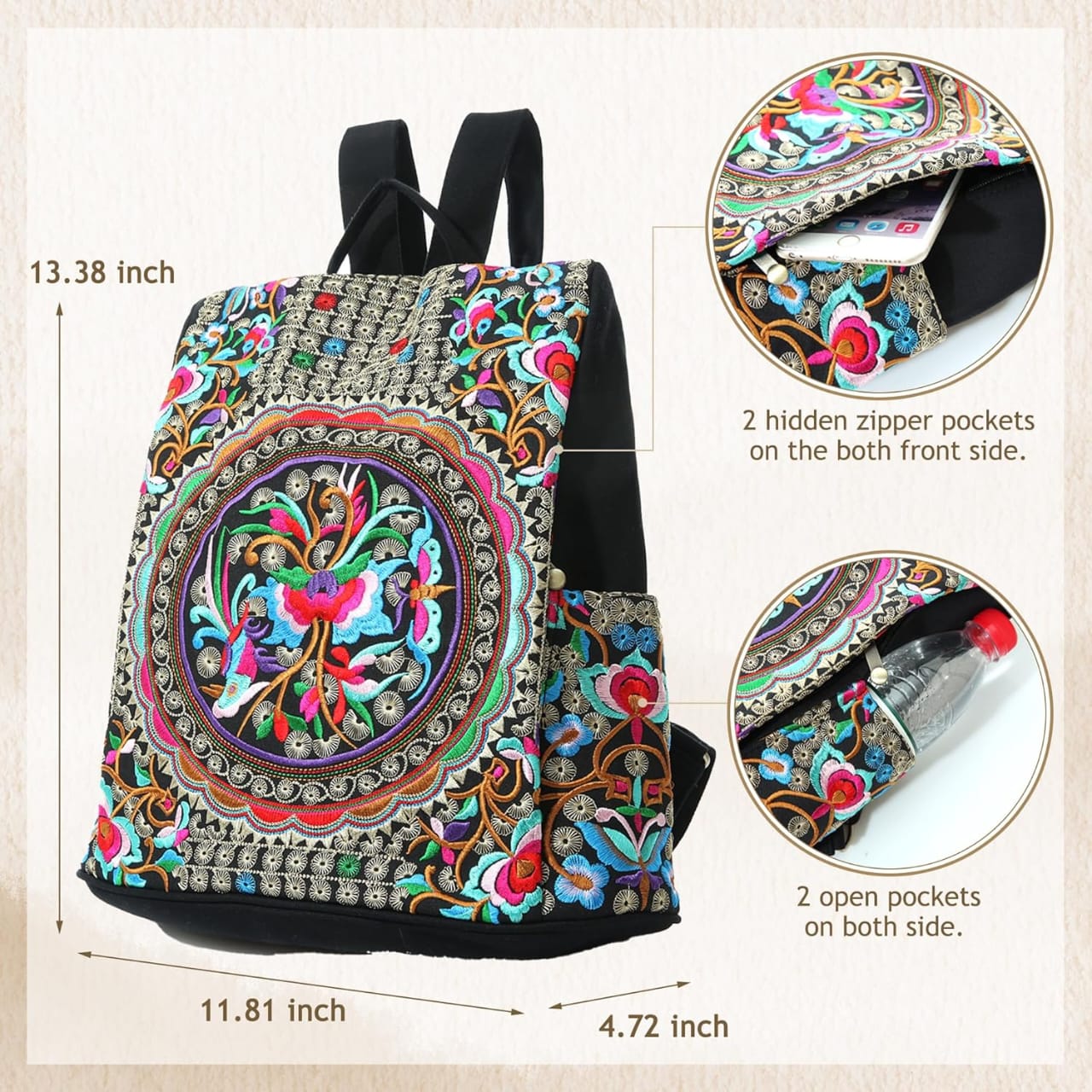 LOVVA PARIS Bohemian Embroidered Backpack – Stylish & Anti-Theft Design