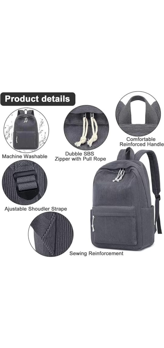 Lovva Paris Corduroy Classic Backpack – Grey