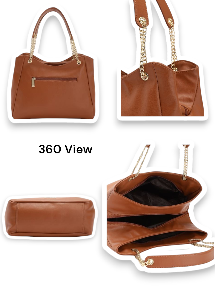 Lovva Paris Women's Elegant Black Tote Bag – Stylish Handbag with Gold Chain Straps for Everyday & Casual Outings