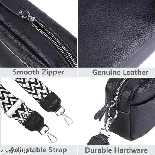 LOVVA PARIS™ Elegant Crossbody Bag – Stylish Black Leather Shoulder Bag with Geometric Strap