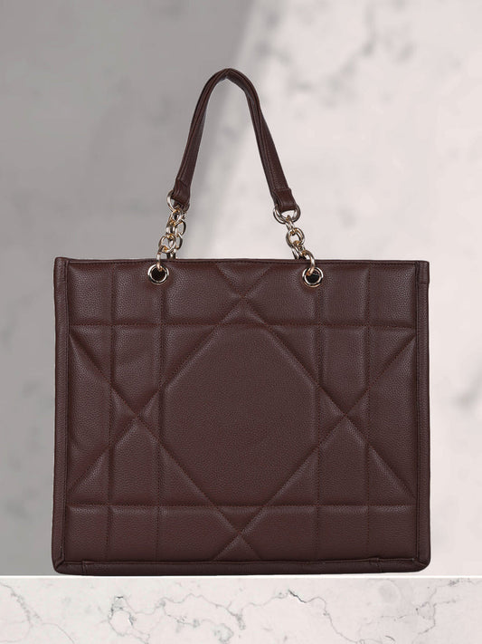 LOVVA PARIS™ Stylish Brown Tote Bag for Women | Office Handbag with Gold Chain Straps | Large Shoulder Bag for Daily Use