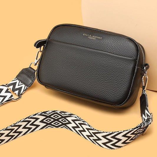 LOVVA PARIS™ Elegant Crossbody Bag – Stylish Black Leather Shoulder Bag with Geometric Strap