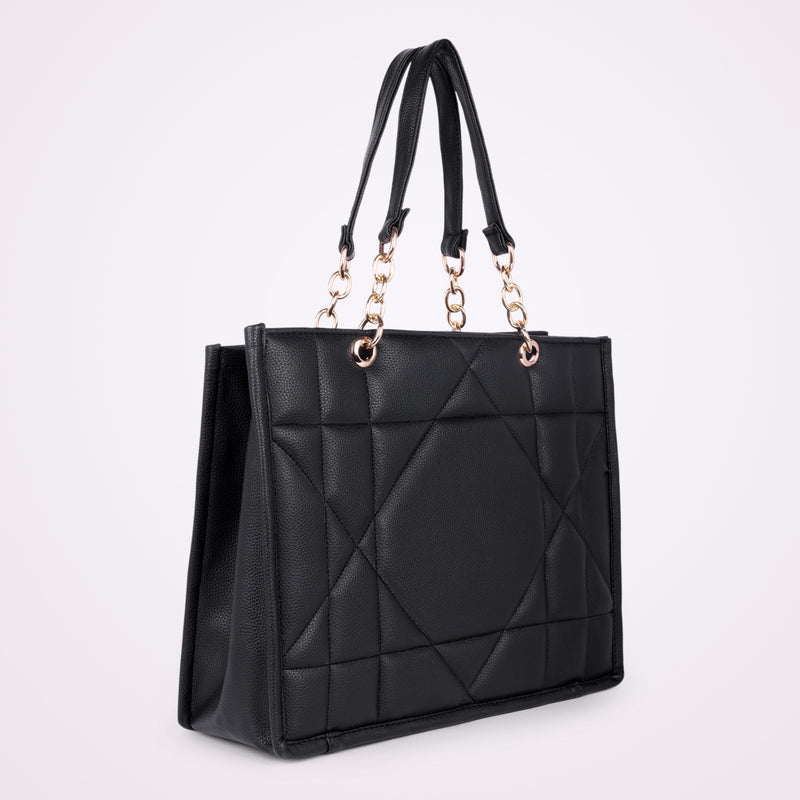 LOVVA PARIS™ Stylish Black Tote Bag for Women | Office Handbag with Gold Chain Straps | Large Shoulder Bag for Daily Use