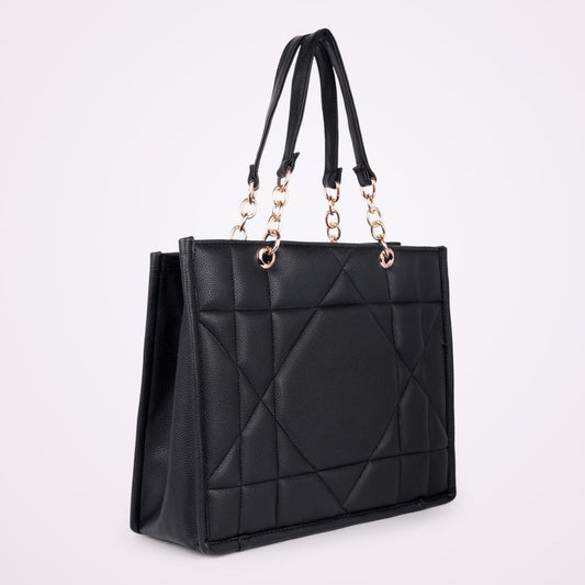 LOVVA PARIS™ Stylish Black Tote Bag for Women | Office Handbag with Gold Chain Straps | Large Shoulder Bag for Daily Use