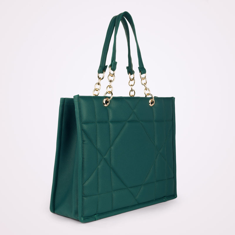 LOVVA PARIS™ Stylish Green Tote Bag for Women | Office Handbag with Gold Chain Straps | Large Shoulder Bag for Daily Use