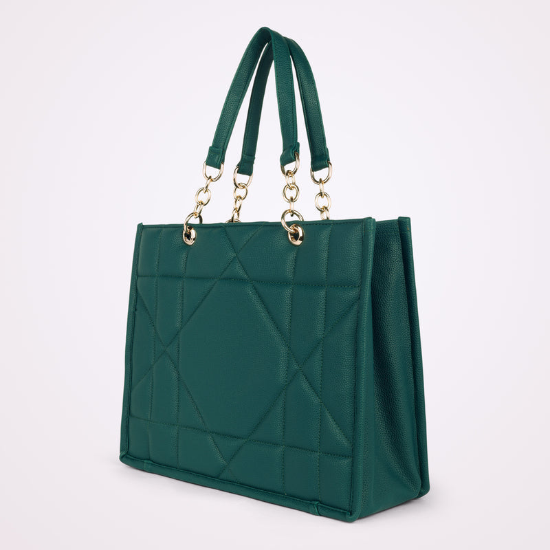 LOVVA PARIS™ Stylish Green Tote Bag for Women | Office Handbag with Gold Chain Straps | Large Shoulder Bag for Daily Use