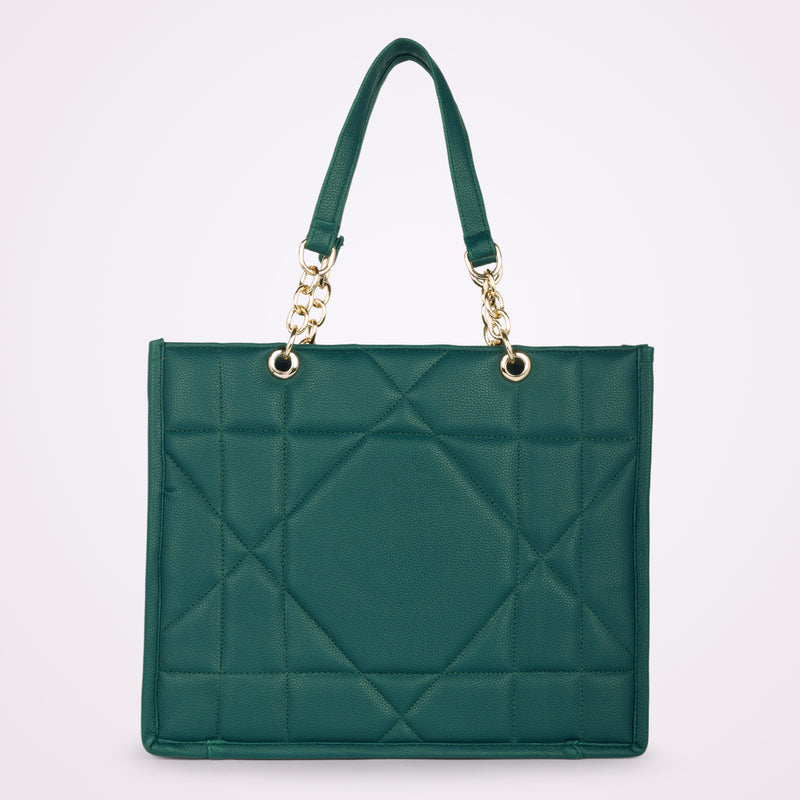 LOVVA PARIS™ Stylish Green Tote Bag for Women | Office Handbag with Gold Chain Straps | Large Shoulder Bag for Daily Use