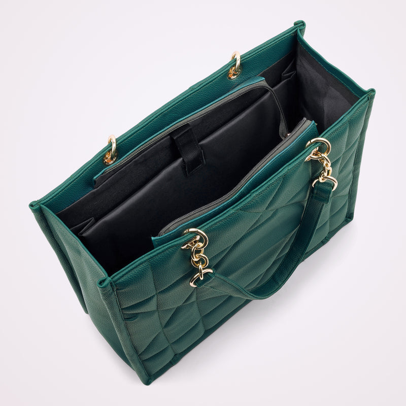 LOVVA PARIS™ Stylish Green Tote Bag for Women | Office Handbag with Gold Chain Straps | Large Shoulder Bag for Daily Use