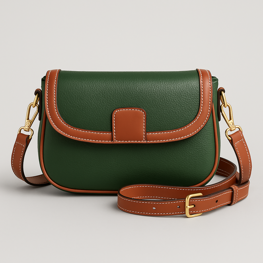 Forest Green & Tan Classic Faux Leather Crossbody Bag