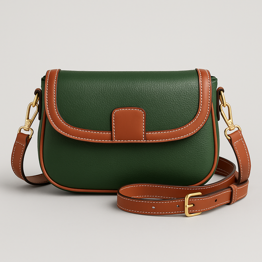 Forest Green & Tan Classic Faux Leather Crossbody Bag