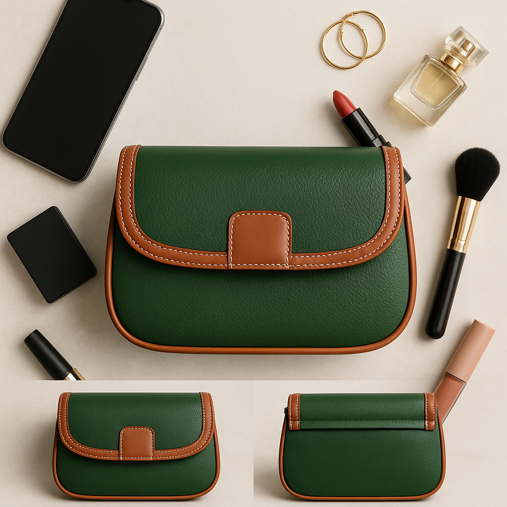 Forest Green & Tan Classic Faux Leather Crossbody Bag