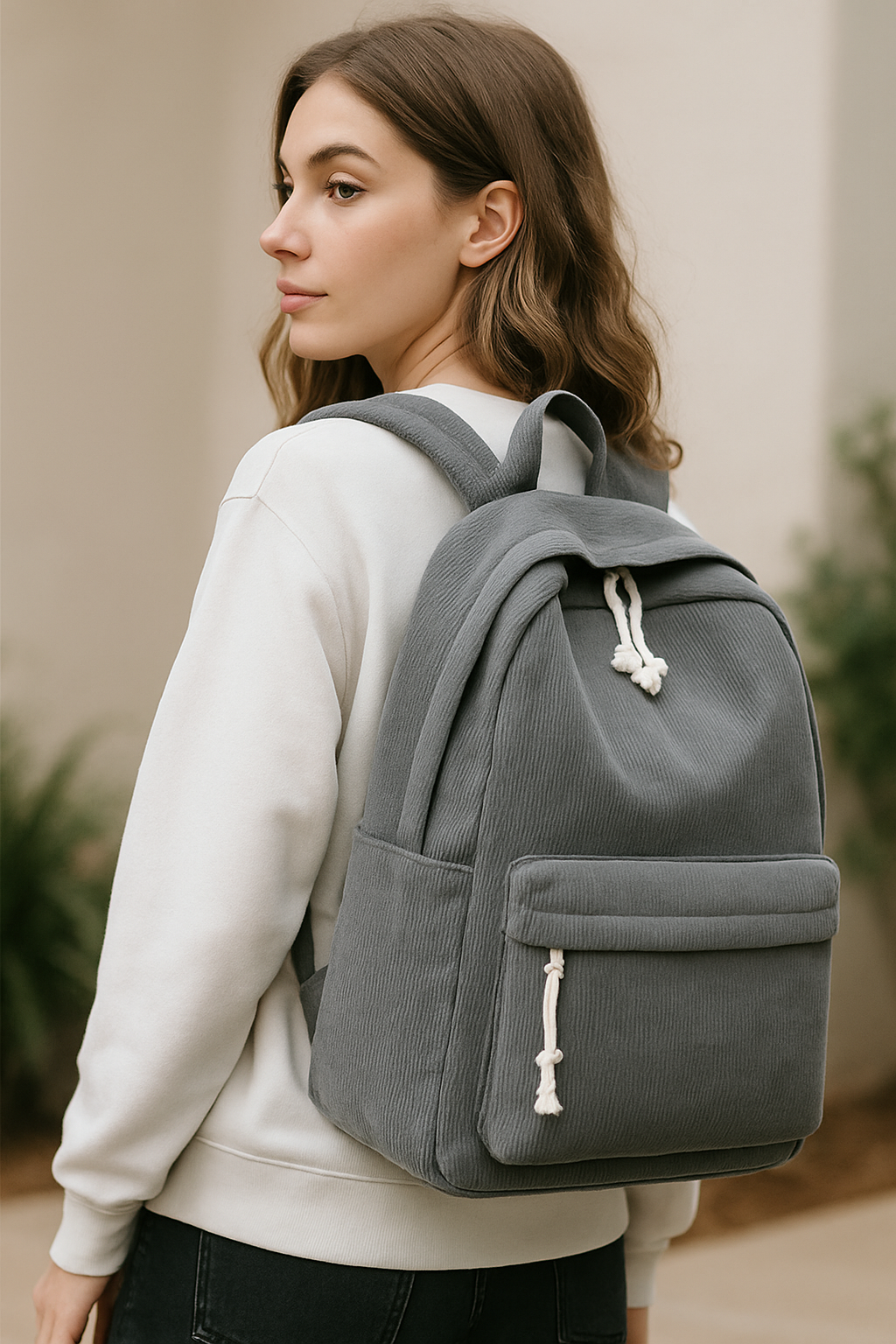 Lovva Paris Corduroy Classic Backpack – Grey