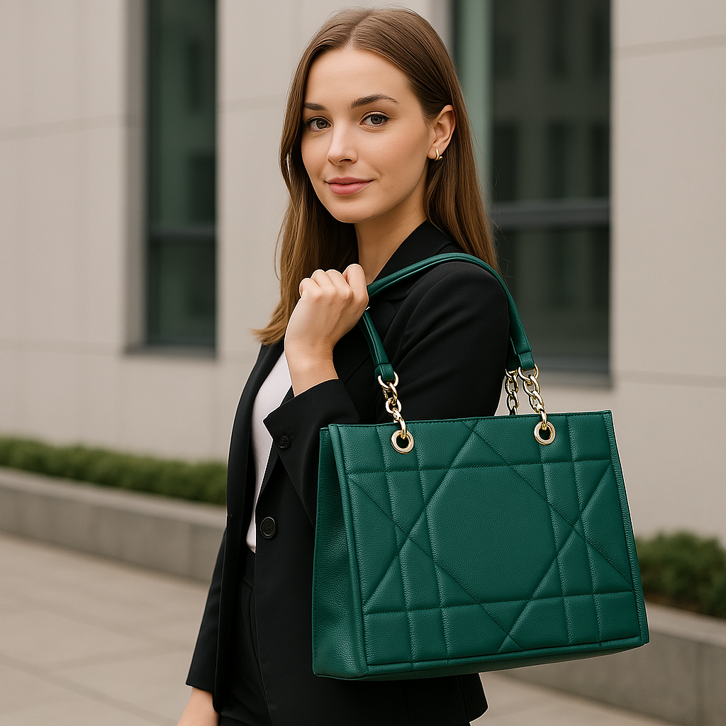 LOVVA PARIS™ Stylish Black Tote Bag for Women | Office Handbag with Gold Chain Straps | Large Shoulder Bag for Daily Use