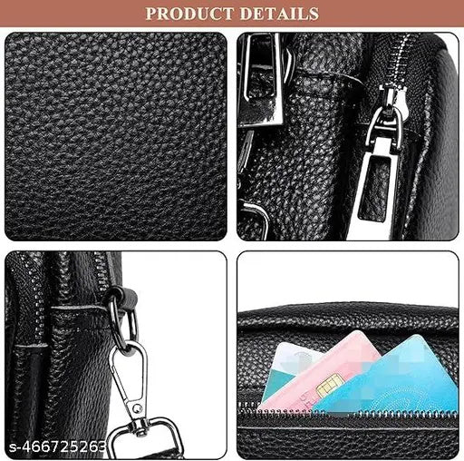 LOVVA PARIS™ Elegant Crossbody Bag – Stylish Black Leather Shoulder Bag with Geometric Strap